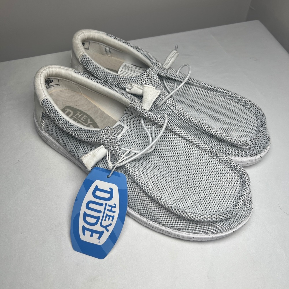 Hey Dude Wally Sox Wide Men 10E Stone White Mesh Slip On Casual Loafers NEW